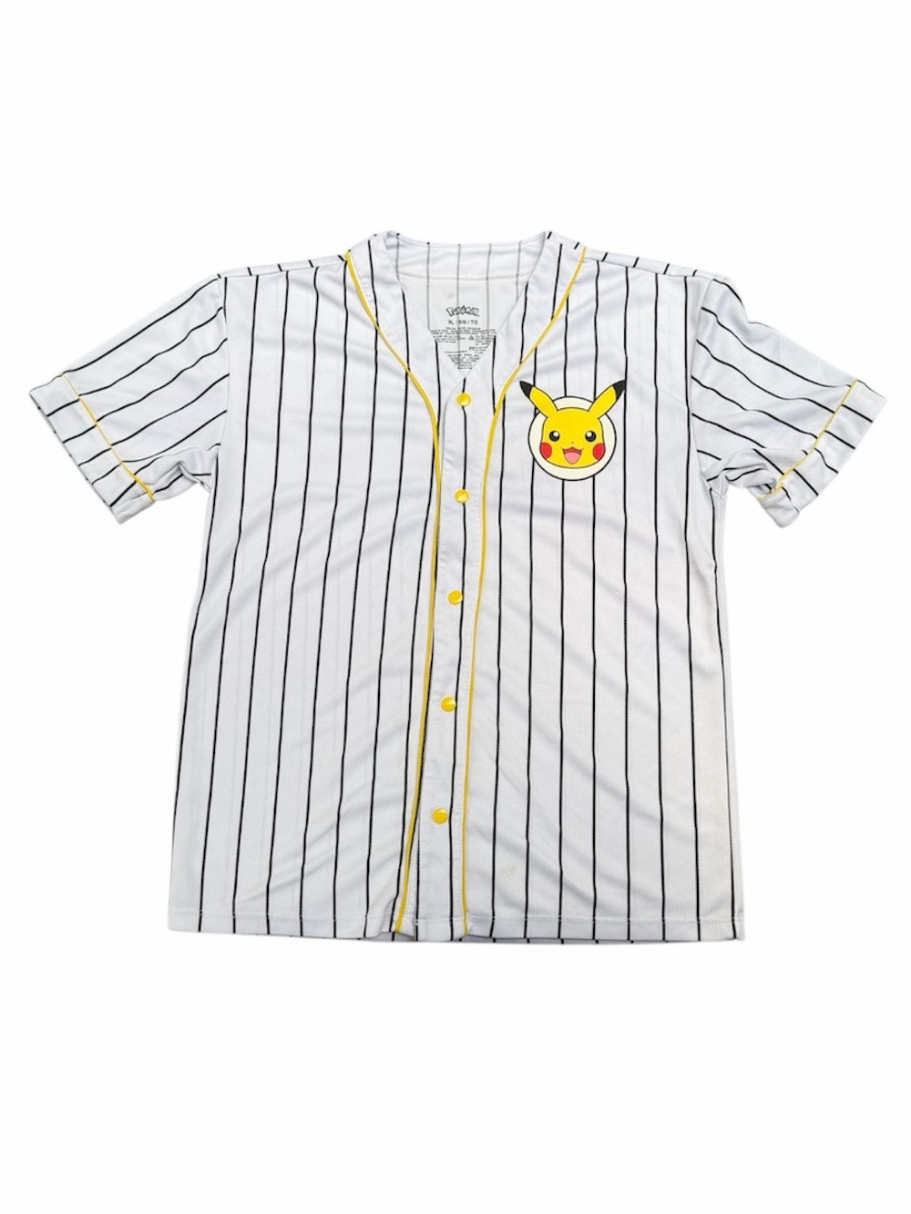 Pokemon Kids Pikachu Embroidered Pinstripe Baseball Jersey Button Down XL